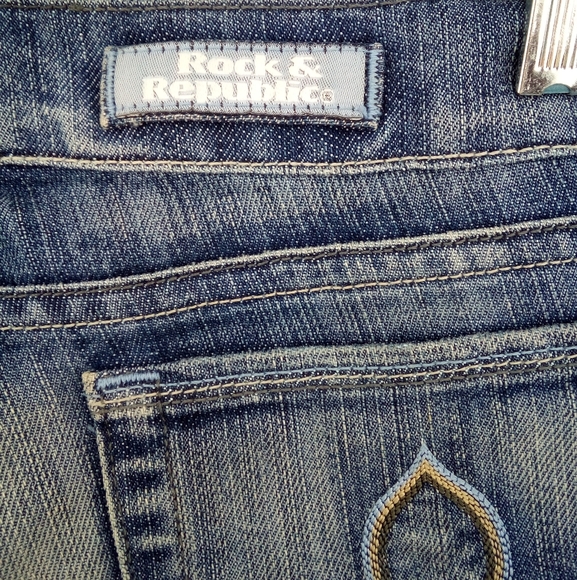 Rock & Republic Boot Cut Blue Jeans fleur de lis Jagger Cotton Blend Retro 27 - Picture 8 of 11
